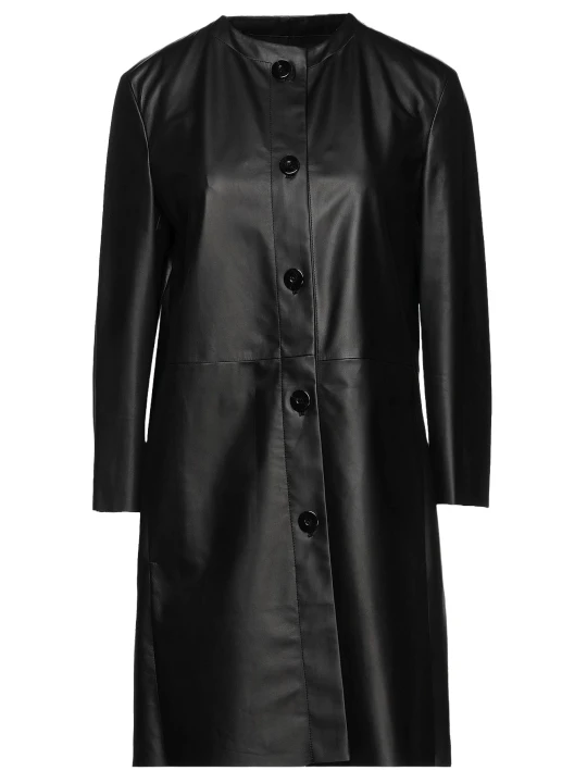 Black Ladies Leather Shirt Coat