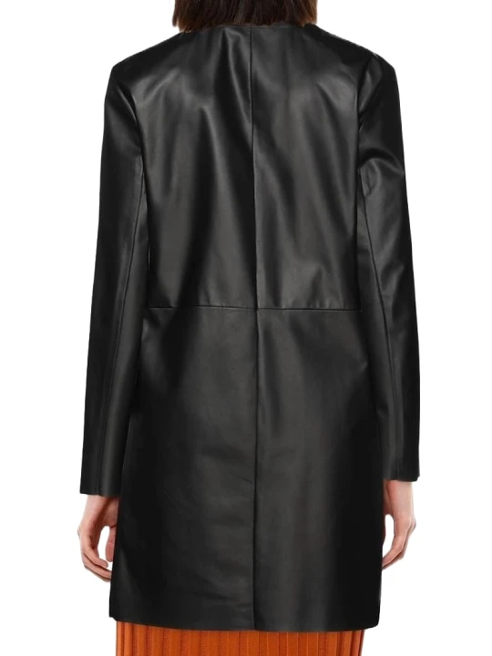 Black Ladies Leather Shirt Coat