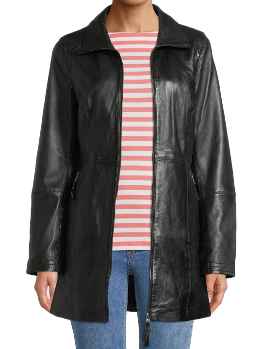 Black Leather Jacket Coat For Women