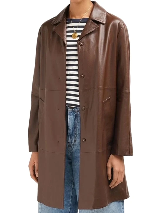 Brown Button Down Short Leather Coat