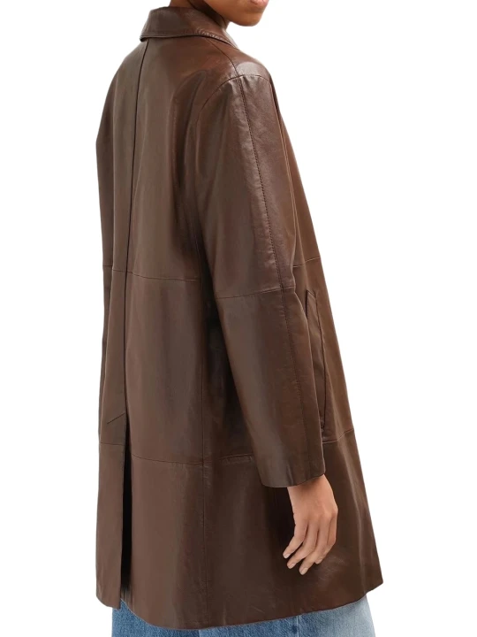 Brown Button Down Short Leather Coat Brown Button Down Short Leather Coat