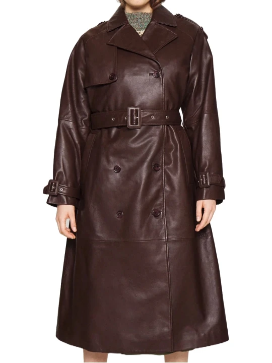Brown Double Breasted Leather Coat