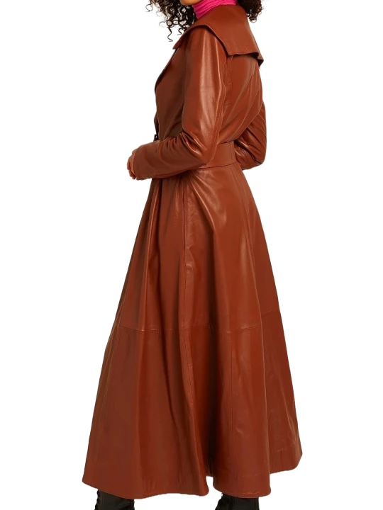 Brown Genuine Long Leather Coat