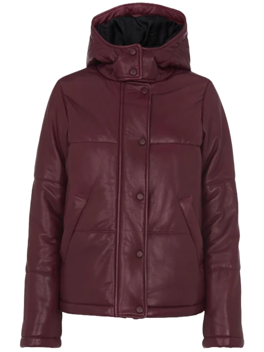 Burgundy Leather Puffer Coat