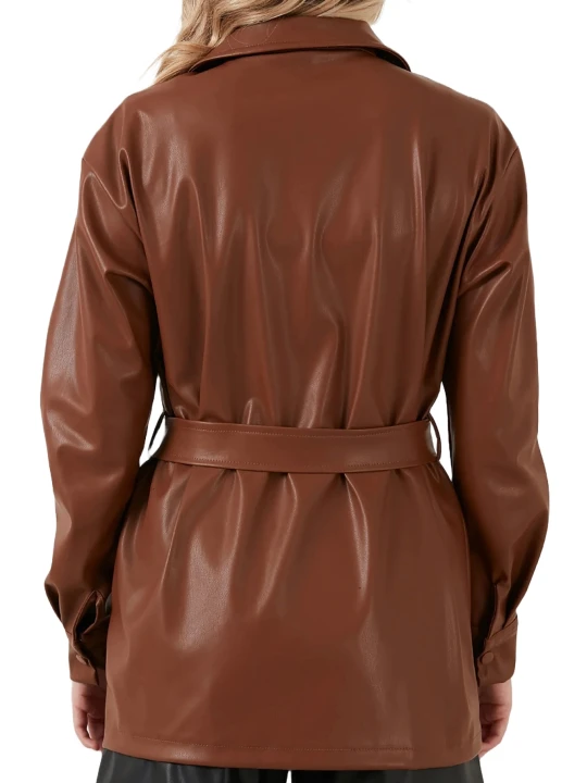 Brown Leather Women Coat