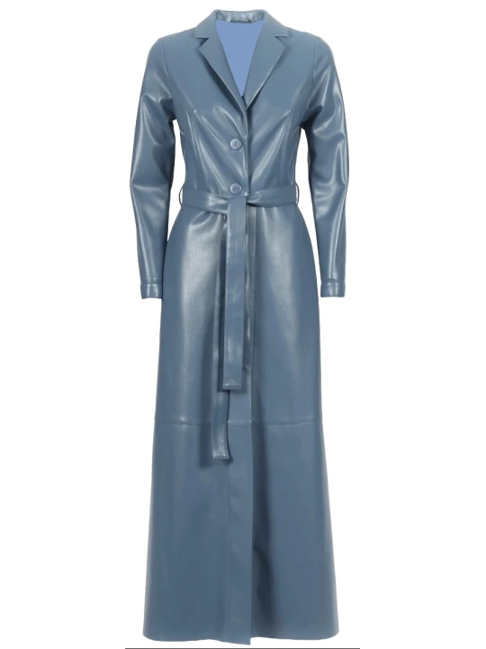 Custom Blue Button Up Leather Coat