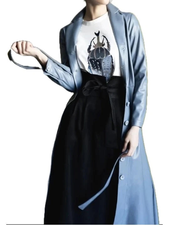 Custom Blue Button Up Leather Coat