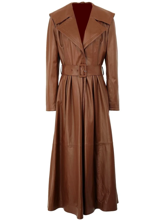 Brown Long Sleeved Leather Trench Coat Brown Long Sleeved Leather Trench Coat