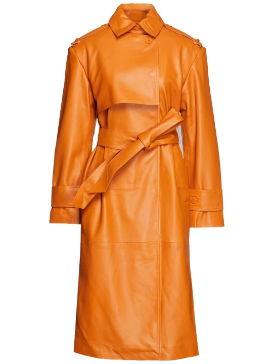 Designer Orange Leather Jacket Coat