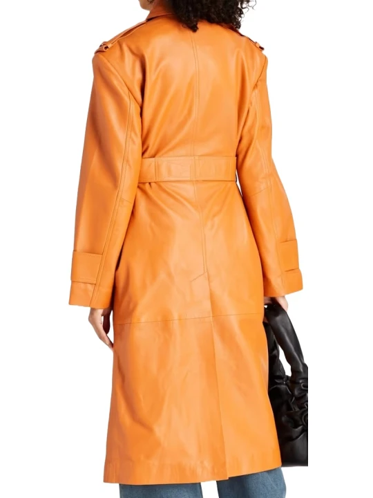Designer Orange Leather Jacket Coat
