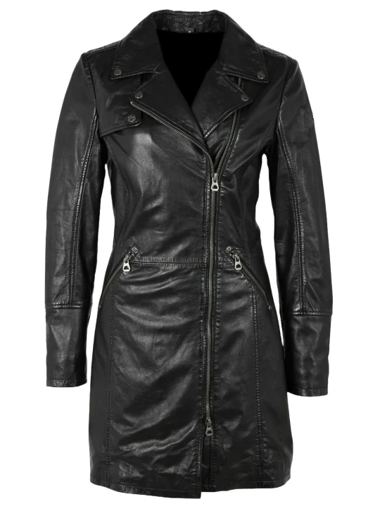 Double Breasted Zipper Black Leather Coat