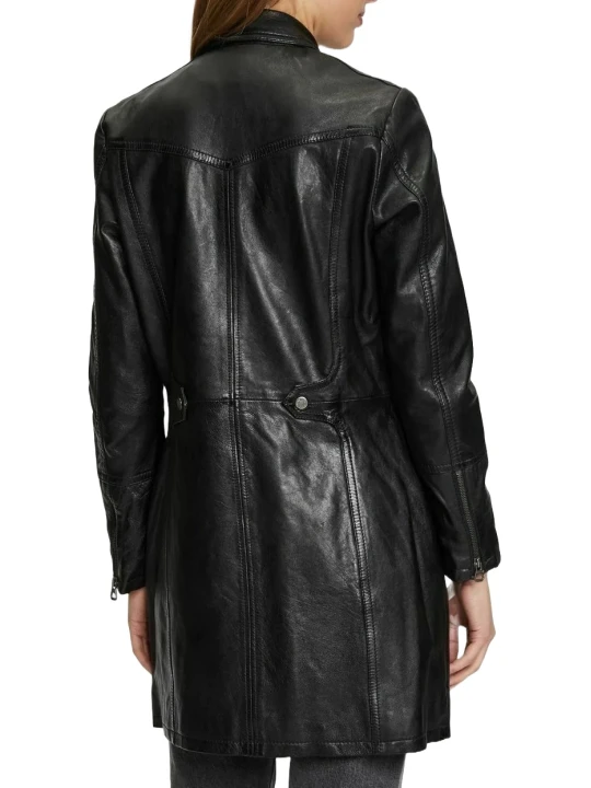 Double Breasted Zipper Black Leather Coat