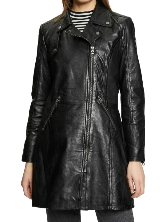 Double Breasted Zipper Black Leather Coat