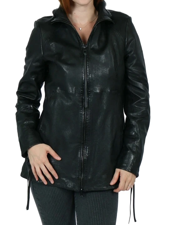 Female Black Leather Jacket Coat