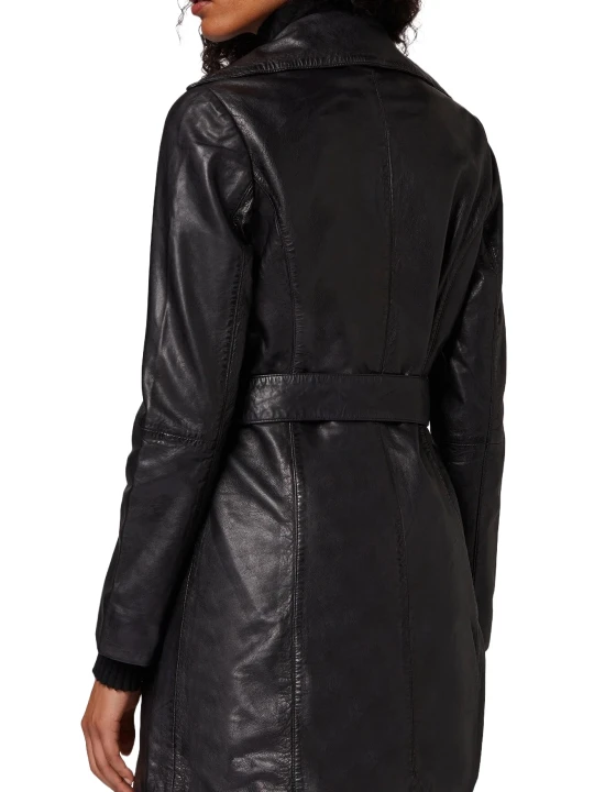 Genuine Black Leather Trench Coat