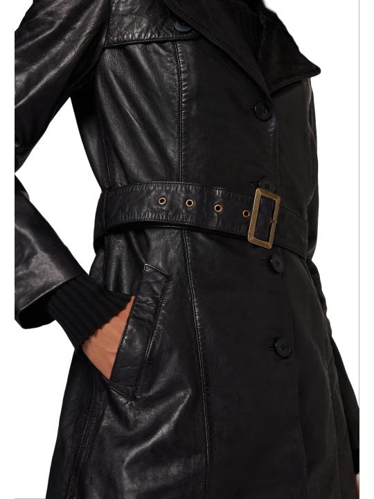 Genuine Black Leather Trench Coat