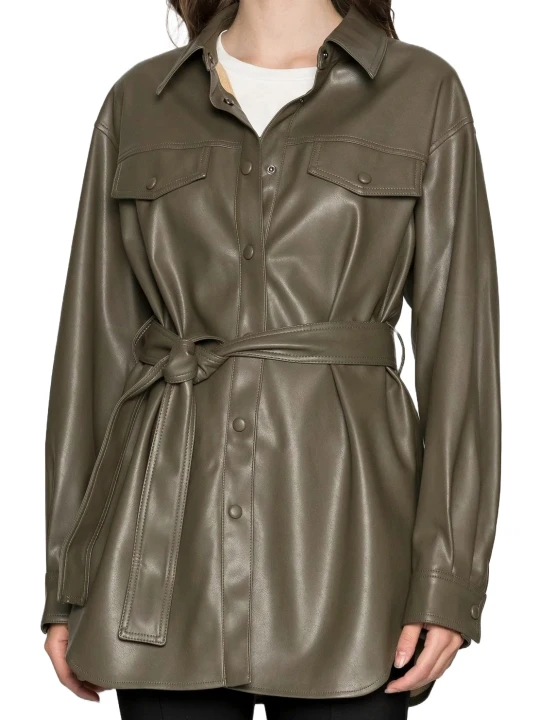 Dark Brown Leather Coat With Chest Pockets