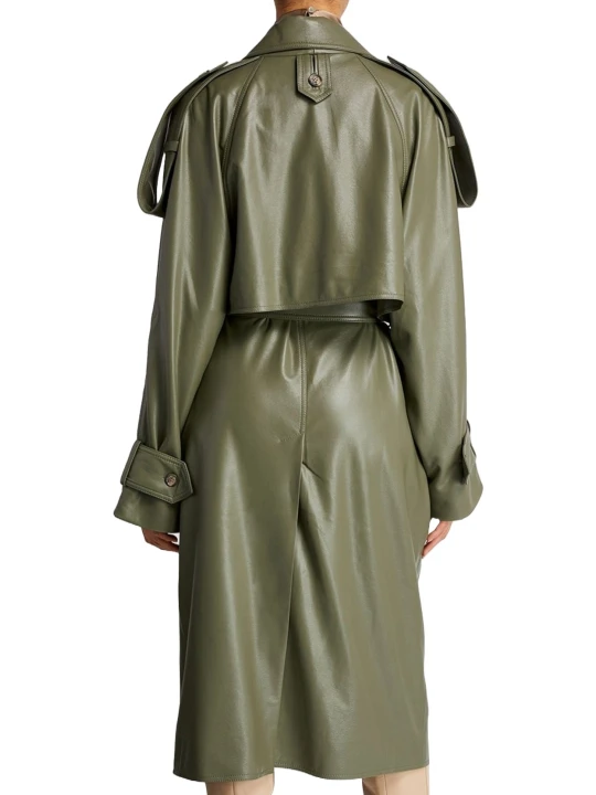 Dark Brown Leather Trench Coat With Belt Dark Brown Leather Trench Coat With Belt