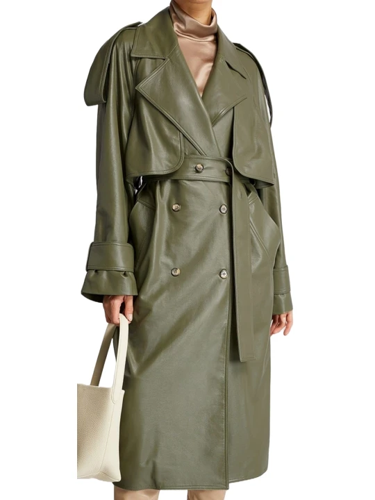 Dark Brown Leather Trench Coat With Belt Dark Brown Leather Trench Coat With Belt