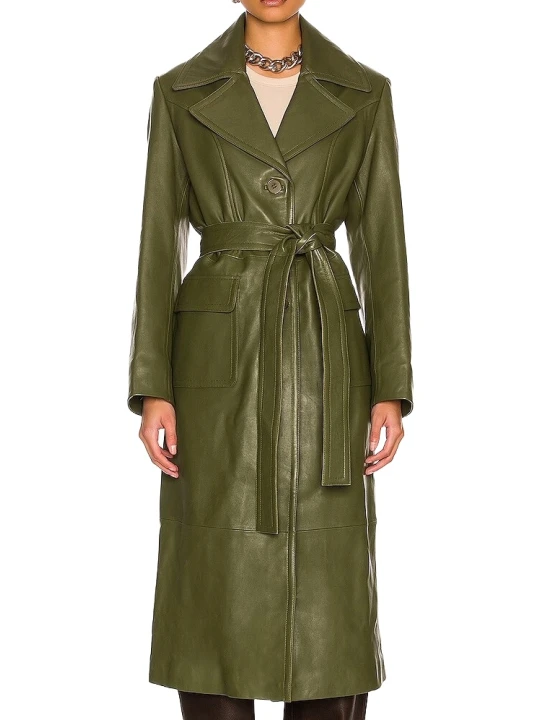 Green Long Leather Coat