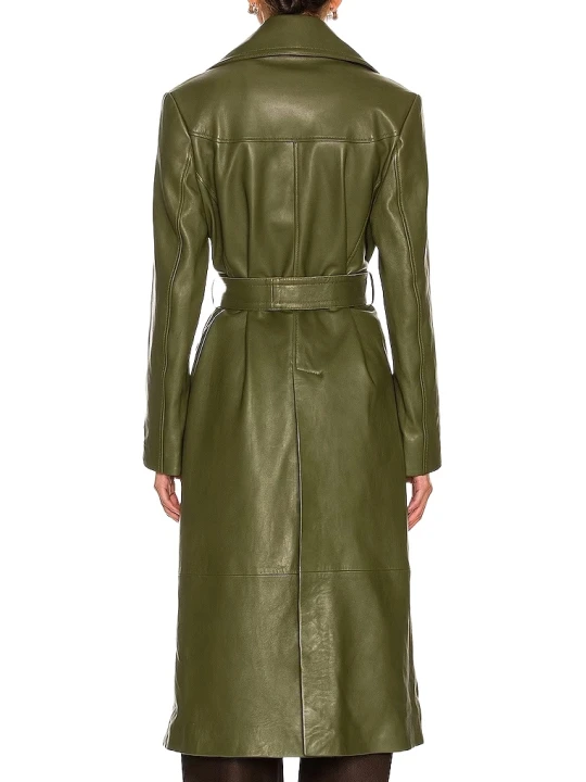 Green Long Leather Coat