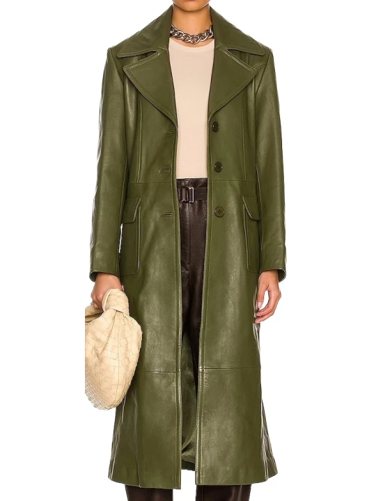 Green Long Leather Coat