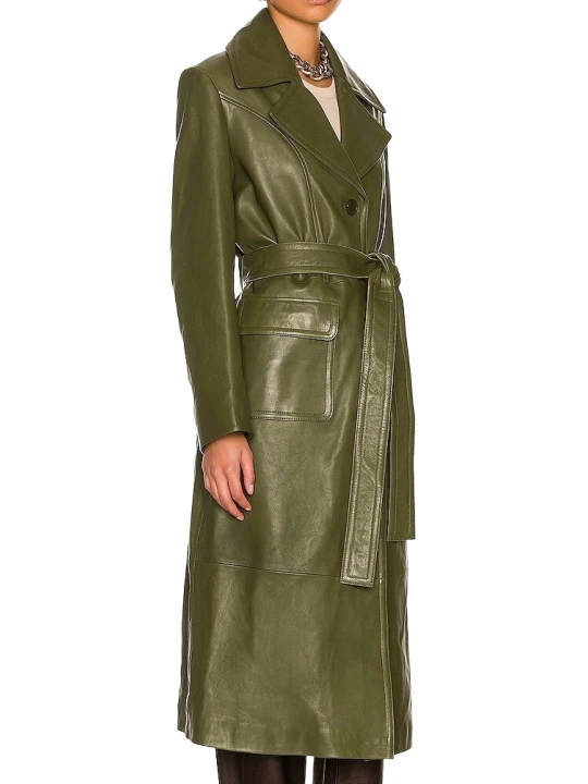 Green Long Leather Coat
