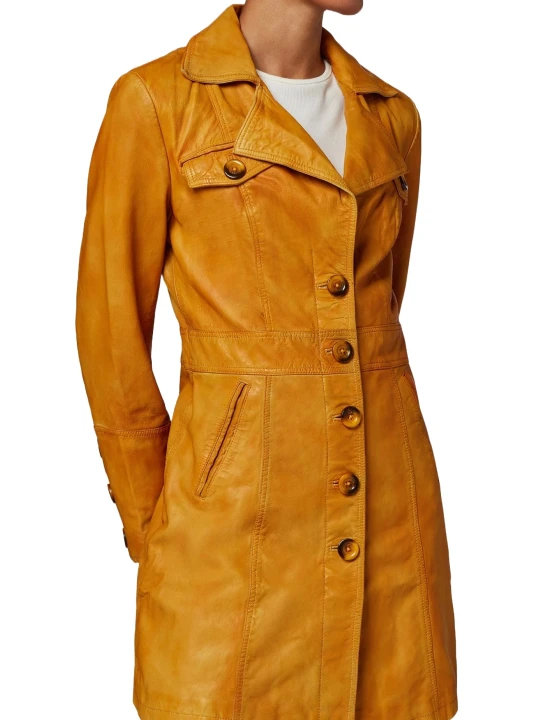 Ladies Lambskin Yellow Leather Coat
