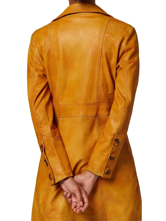 Ladies Lambskin Yellow Leather Coat