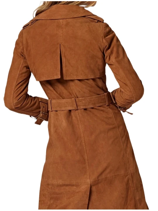 Suede Cognac Leather Trench Coat