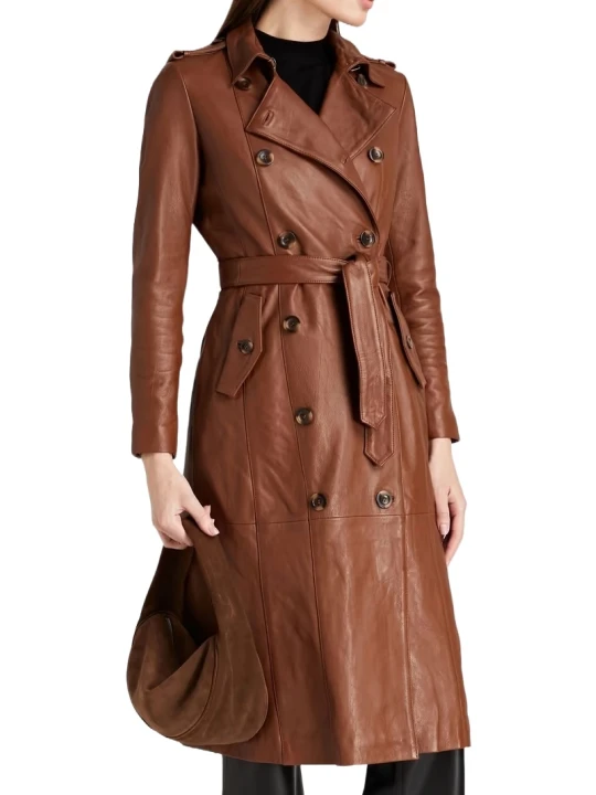Leather Trench Coat In Brown