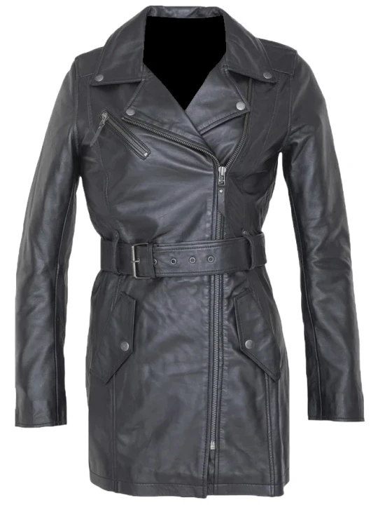 Long Pure Leather Trench Coat