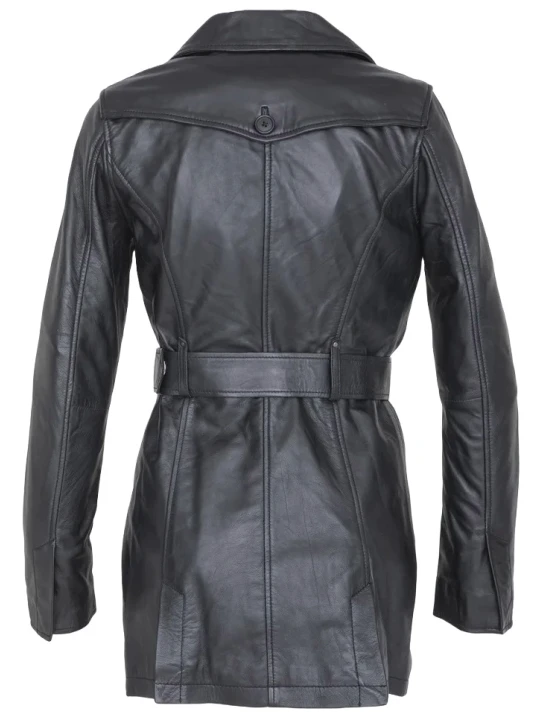 Long Pure Leather Trench Coat