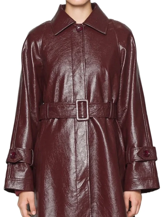 Burgundy Leather Trench Coat