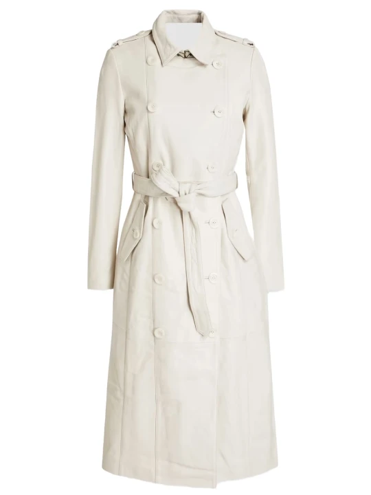 White Long Leather Trench Coat