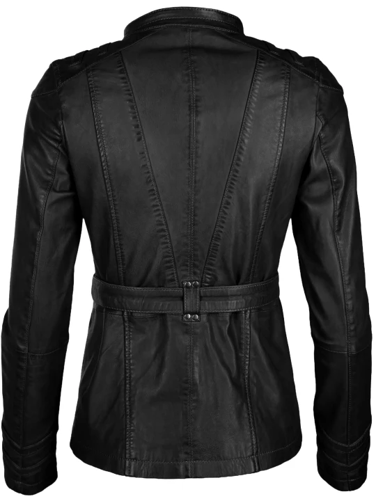 Plain Black Leather Belted Coat