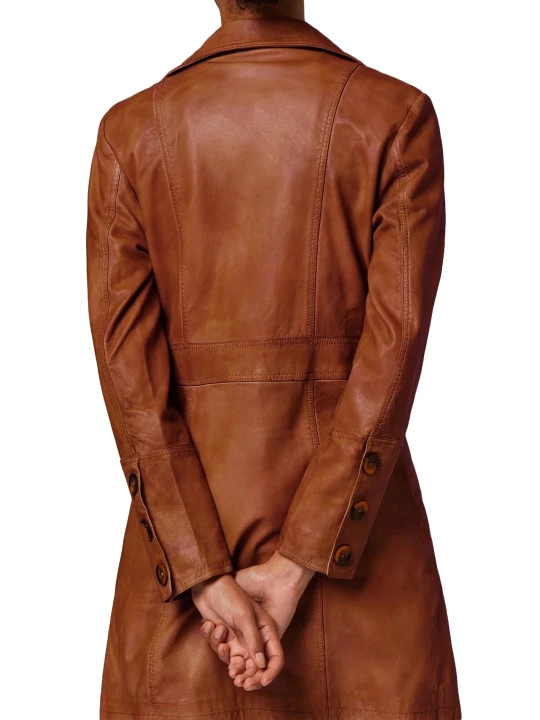 Real Cognac Leather Trench Coat Real Cognac Leather Trench Coat