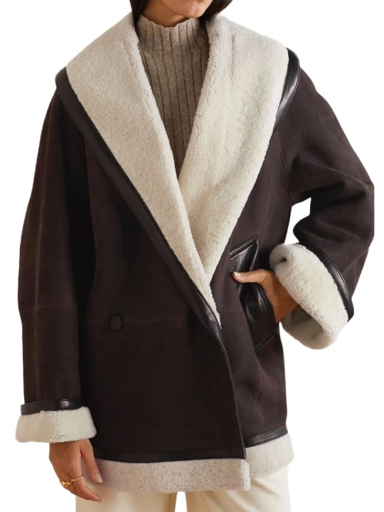 Real Shearling Brown Leather Coat