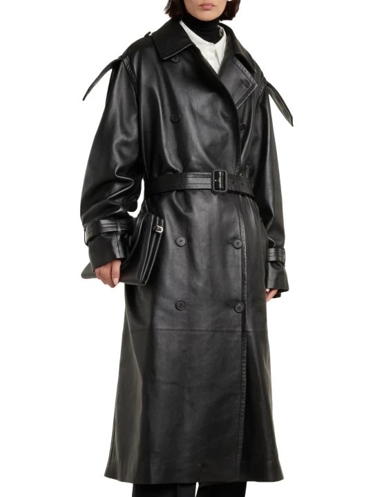 Sheepskin Black Leather Long Coat