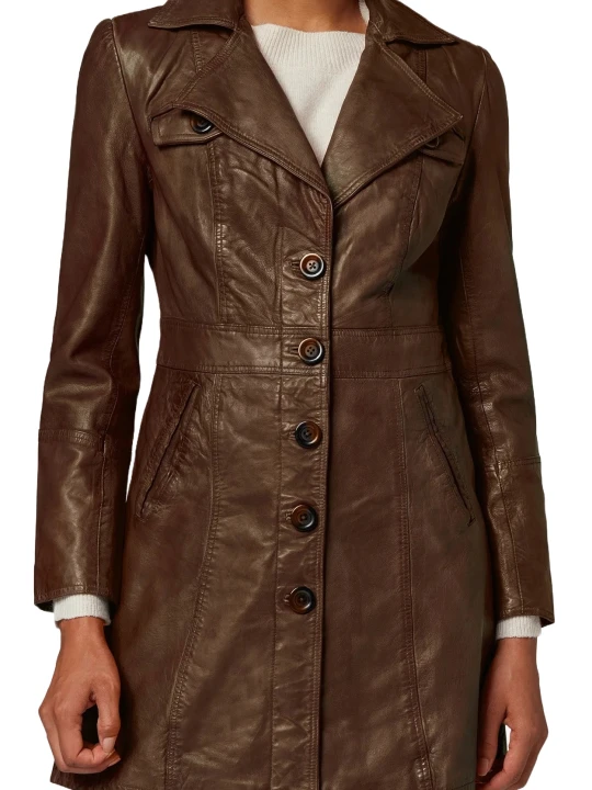 Single Breasted Brown Leather Coat