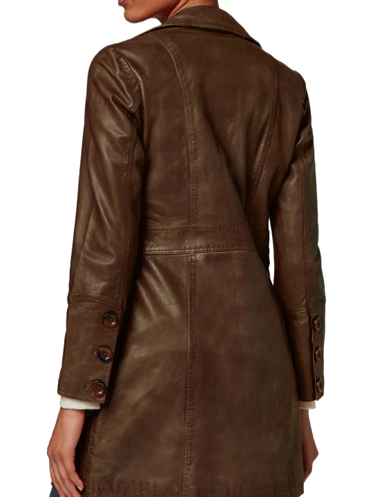 Single Breasted Brown Leather Coat