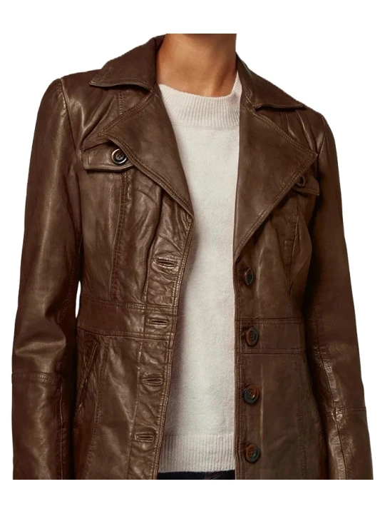 Single Breasted Brown Leather Coat