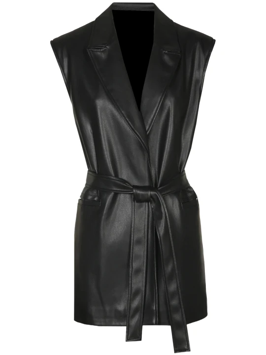 Sleeveless Black Belt Leather Coat Sleeveless Black Belt Leather Coat