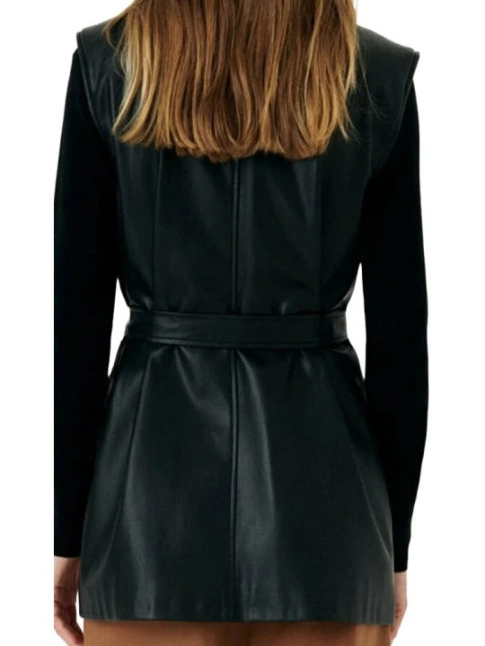 Sleeveless Black Belt Leather Coat Sleeveless Black Belt Leather Coat