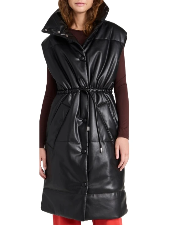 Sleeveless Leather Puffer Coat