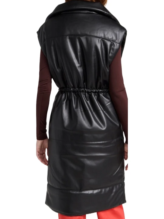 Sleeveless Leather Puffer Coat