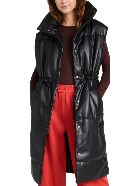 Sleeveless Leather Puffer Coat