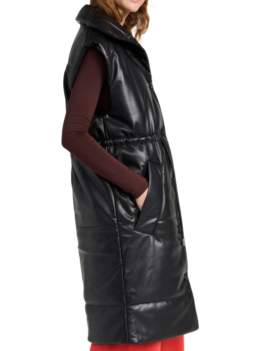 Sleeveless Leather Puffer Coat