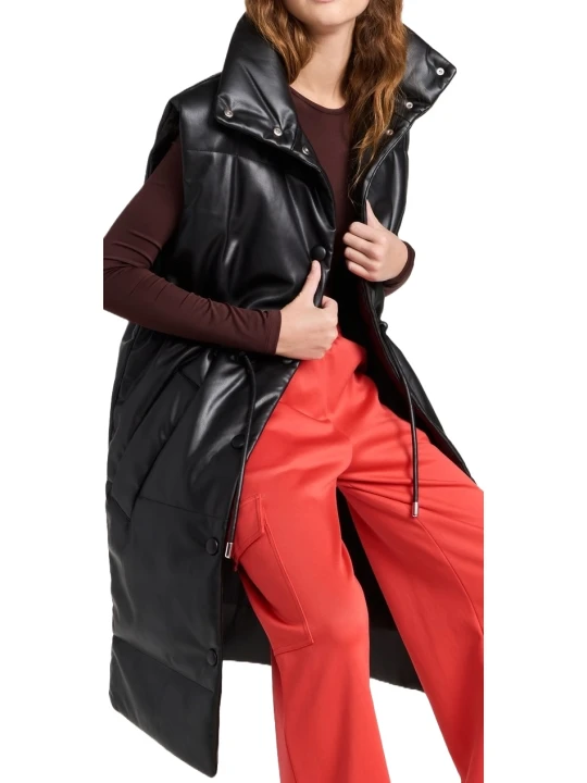 Sleeveless Leather Puffer Coat