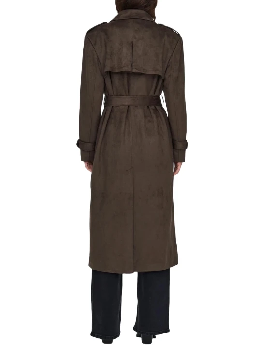 Storm Flap Brown Suede Leather Long Trench Coat Storm Flap Brown Suede Leather Long Trench Coat